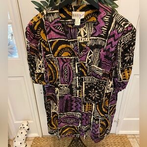 Vintage 80s More Jazz Funky Geometric Print Longline Button Down Top SS 18 16